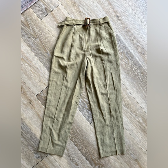 Vintage Liz Claiborne Silk Linen Pants 4 | High Waisted Trousers Removable Belt - Picture 2 of 7
